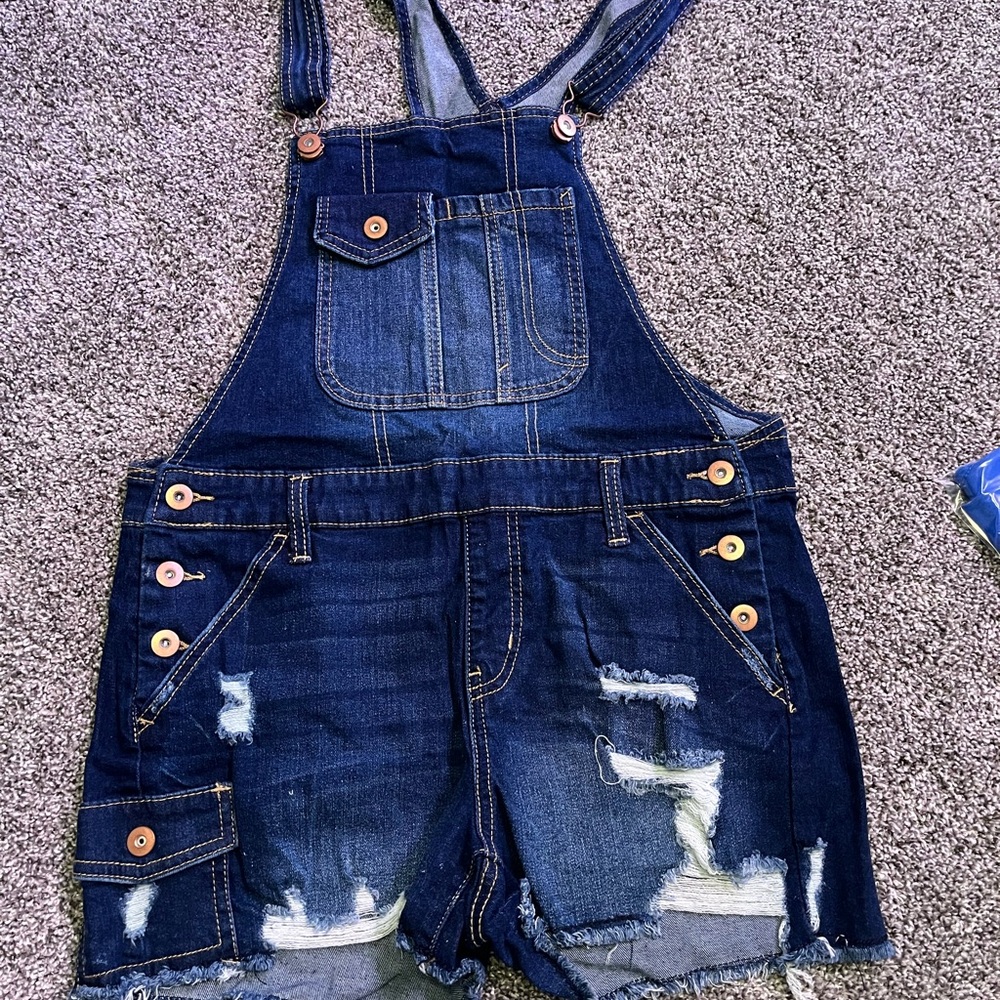 Distressed Denim Overalls
